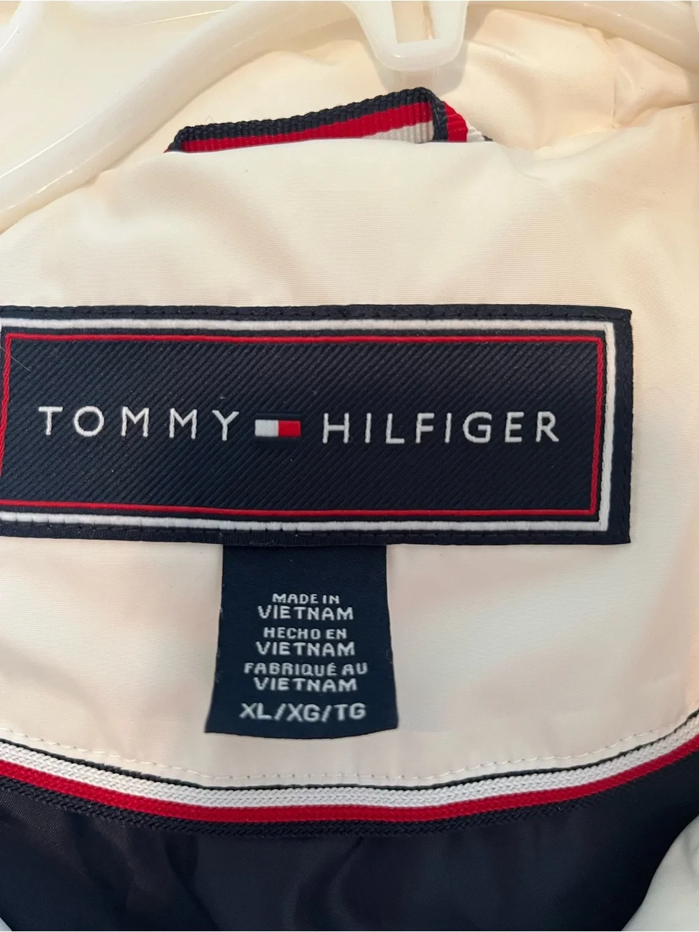 Tommy Hilfiger White Quilted Hooded Puffer with Signature Trim